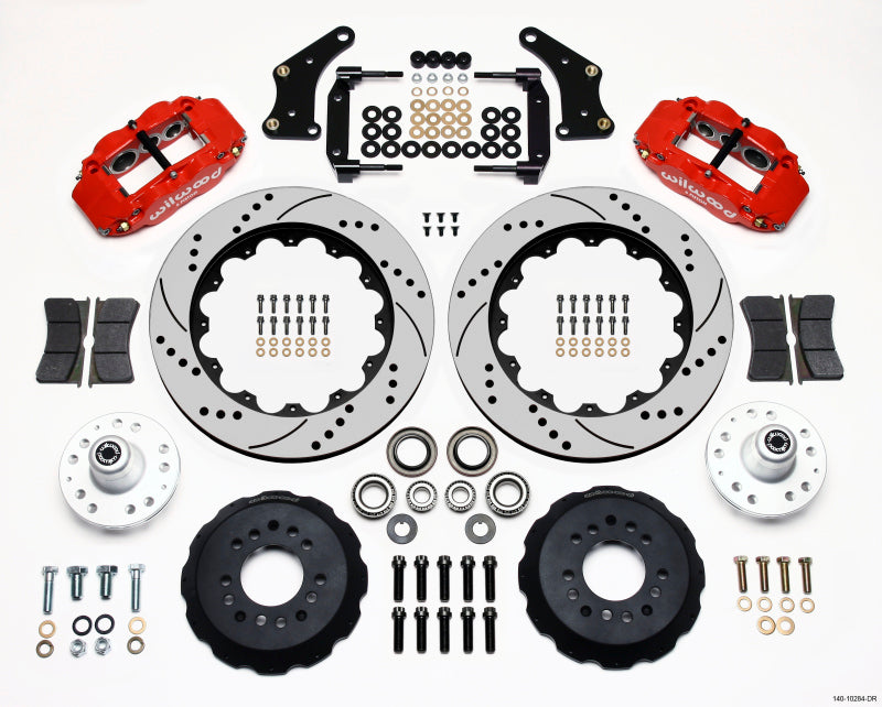 Wilwood Narrow Superlite 6R Front Hub Kit 14.00in Drill Red Large GM 57-70 Drop Spindle