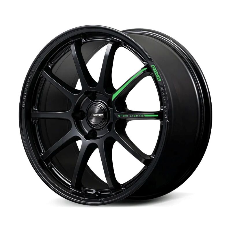Gram Lights 57NR LIMITED II 18x7.5 +45 5-114.3 Semigloss Black Wheel w/ Black Cap/Stickers/Air Valve