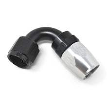 Cargar imagen en el visor de la galería, Russell Performance -10 AN Black/Silver 120 Degree Tight Radius Full Flow Swivel Hose End