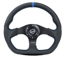 Cargar imagen en el visor de la galería, NRG Reinforced Steering Wheel (320mm) Sport Leather Flat Bottom w/ Blue Center/ Blue Stitching