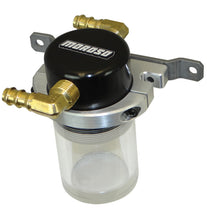 Cargar imagen en el visor de la galería, Moroso Universal Air/Oil Separator Catch Can - Small Body w/o Drain - Billet Alum - Blk/Clear Bottom