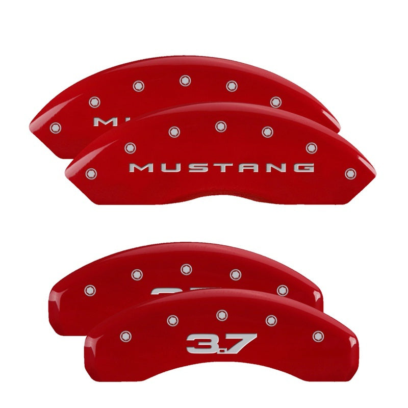 MGP 4 Caliper Covers Engraved Front 2015/Mustang Engraved Rear 2015/37 Red finish silver ch