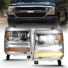 Cargar imagen en el visor de la galería, ANZO 16-18 Chevrolet Silverado 1500 LED Projector Headlights w/Plank Style Switchback Chrome w/Amber