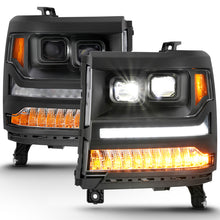 Cargar imagen en el visor de la galería, ANZO 16-18 Chevrolet Silverado 1500 LED Projector Headlights w/Plank Style Switchback Chrome w/Amber