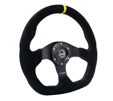 Cargar imagen en el visor de la galería, NRG Reinforced Steering Wheel (320mm) Sport Suede Flat Bottom w/ Yellow Center Mark