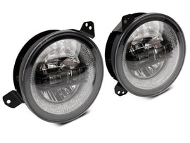 Raxiom 18-22 Jeep Wrangler JL/JT Axial 9-Inch LED Headlights w/RGB Halo- Black Housing (Clear Lens)