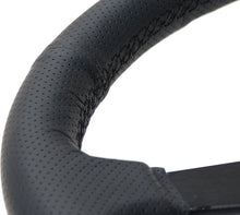 Cargar imagen en el visor de la galería, NRG Sport Steering Wheel (350mm / 1.5in Deep) Black Leather Black Stitch w/Matte Black Solid Spokes