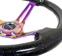 Cargar imagen en el visor de la galería, NRG Reinforced Steering Wheel (350mm / 3in. Deep) Blk Multi Color Flake w/ Neochrome Center Mark