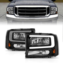 Cargar imagen en el visor de la galería, ANZO 99-04 Ford F250/F350/F450/Excursion (excl. 99) Crystal Headlights - w/ Light Bar Black Housing