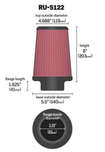 Cargar imagen en el visor de la galería, K&amp;N Filter Universal Rubber Filter 3.25  Flange 5.5 Base 4.6875 Top 8 Height