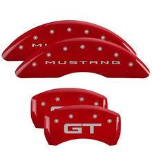 Cargar imagen en el visor de la galería, MGP 4 Caliper Covers Engraved Front 2015/Mustang Engraved Rear 2015/GT Red finish silver ch