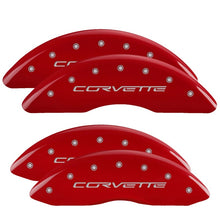 Cargar imagen en el visor de la galería, MGP 4 Caliper Covers Engraved Front &amp; Rear C6/Corvette Red finish silver ch