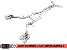 Cargar imagen en el visor de la galería, AWE Tuning 16-19 Chevy Camaro SS Resonated Cat-Back Exhaust -Track Edition (Quad Chrome Silver Tips)