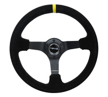 Cargar imagen en el visor de la galería, NRG Reinforced Steering Wheel (350mm / 3in. Deep) Blk Suede/X-Stitch w/5mm Blk Spoke &amp; Yellow CM