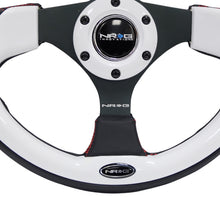 Cargar imagen en el visor de la galería, NRG Reinforced Steering Wheel (320mm) Blk w/White Trim &amp; 4mm 3-Spoke