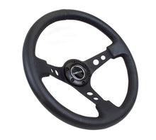 Cargar imagen en el visor de la galería, NRG Reinforced Steering Wheel (350mm / 3in. Deep) Blk Leather w/Blk Spoke &amp; Circle Cutouts