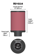 Cargar imagen en el visor de la galería, K&amp;N Filter Universal Rubber Filter 3.5in Flange ID x 5in OD x 5.625in H
