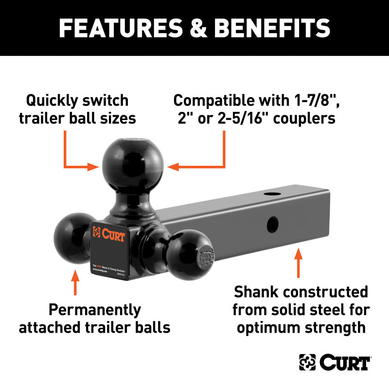 Curt Multi-Ball Mount (2in Solid Shank 1-7/8in 2in & 2-5/16in Black Balls)