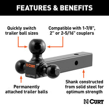 Cargar imagen en el visor de la galería, Curt Multi-Ball Mount (2in Solid Shank 1-7/8in 2in &amp; 2-5/16in Black Balls)