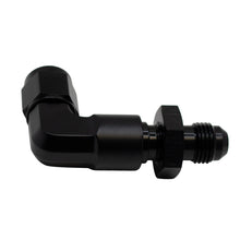 Cargar imagen en el visor de la galería, DeatschWerks 6AN Female Flare Swivel to 6AN Male Flare 90-Degree Bulkhead - Anodized Matte Black