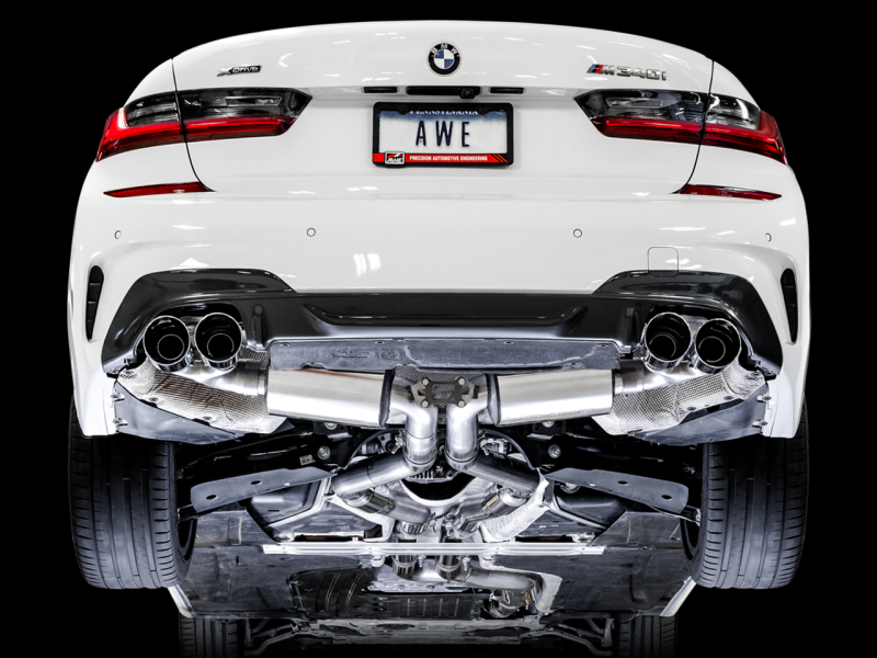 AWE Tuning 2019+ BMW M340i (G20) Non-Resonated Touring Edition Exhaust - Quad Diamond Black Tips