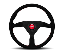 Cargar imagen en el visor de la galería, Momo Montecarlo Alcantara Steering Wheel 350 mm - Black/Red Stitch/Black Spokes