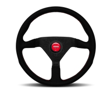 Load image into Gallery viewer, Momo Montecarlo Alcantara Steering Wheel 350 mm - Black/Red Stitch/Black Spokes