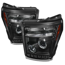 Cargar imagen en el visor de la galería, Spyder Ford Super Duty 11-15 Projector Headlights LEDHalo DRL Blk High H1 Low 9006 PRO-YD-FS11-HL-BK