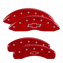 Cargar imagen en el visor de la galería, MGP 4 Caliper Covers Engraved Front &amp; Rear Bowtie Red finish silver ch