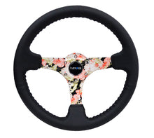 Cargar imagen en el visor de la galería, NRG Reinforced Steering Wheel (350mm / 3in. Deep) Blk Leather Floral Dipped w/ Blk Baseball Stitch