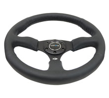 Cargar imagen en el visor de la galería, NRG Reinforced Steering Wheel (350mm / 2.5in. Deep) Blk Leather Comfort Grip w/5mm Matte Blk Spokes