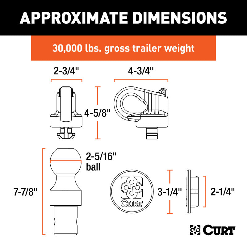 Curt OEM Puck System 2-5/16in Gooseneck Ball & Safety Chain Anchor Kit