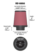 Cargar imagen en el visor de la galería, K&amp;N Universal Rubber Filter 3 1/2inch ID FLG / 6inch Base / 4-5/8inch Top / 6inch Height