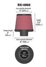 Cargar imagen en el visor de la galería, K&amp;N Filter Universal X Stream Clamp-On 2.5in Flange ID / 6in Base OD / 5in Top OD / 5.5in Height