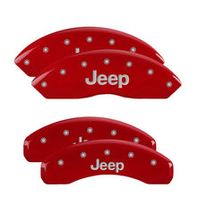 Load image into Gallery viewer, MGP 4 Caliper Covers Engraved Front &amp; Rear JEEP Red finish silver ch