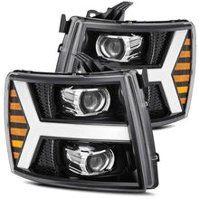 Cargar imagen en el visor de la galería, AlphaRex 07-13 Chevy 1500 LUXX LED Proj Headlights Plank Style Jet Blk w/ Activ Light/Seq Signal/DRL