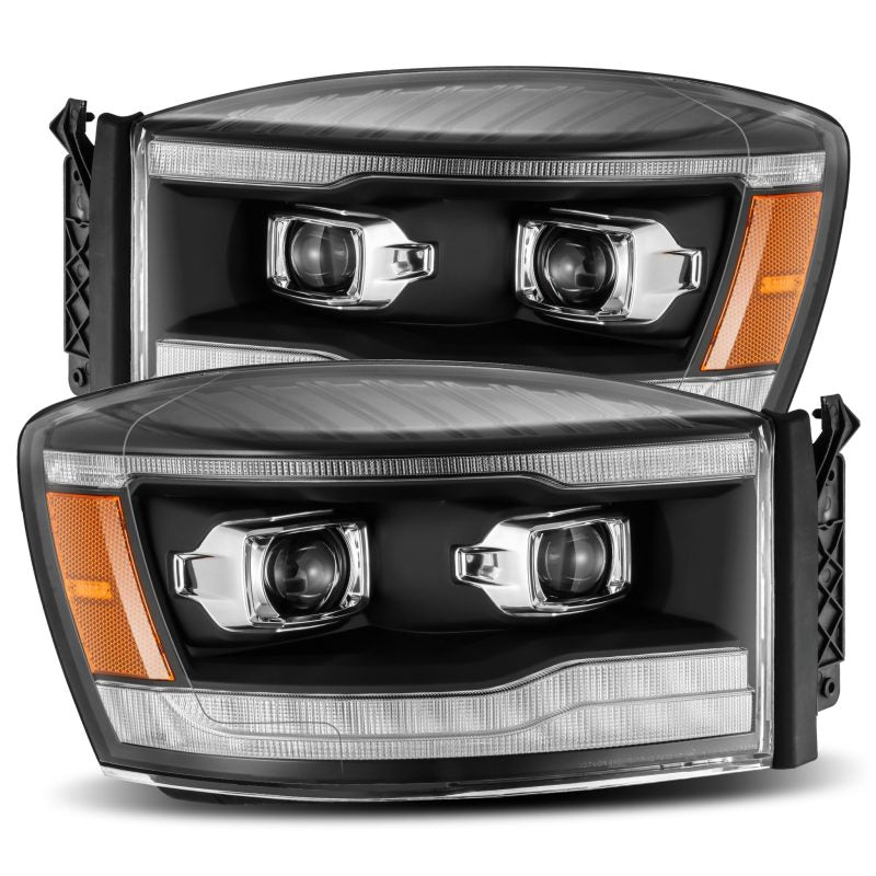 AlphaRex 06-08 Dodge Ram 1500HD LUXX LED Projector Headlights Plank Style Black w/Seq Signal/DRL