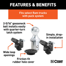 Cargar imagen en el visor de la galería, Curt OEM Puck System 2-5/16in Gooseneck Ball &amp; Safety Chain Anchor Kit for Ram