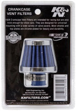 Cargar imagen en el visor de la galería, K&amp;N 2in Base OD x .375in Flange ID x 1.75in H Rubber Base Crankcase Vent Filter - Blue