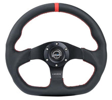 Cargar imagen en el visor de la galería, NRG Reinforced Steering Wheel (320mm) Sport Leather Flat Bottom w/ Red Center Mark/ Red Stitching