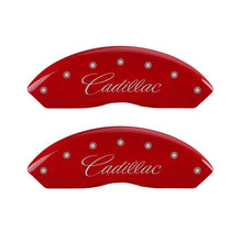 Load image into Gallery viewer, MGP 4 Caliper Covers Engraved Front Cursive/Cadillac Engraved Rear XLR Red finish silver ch