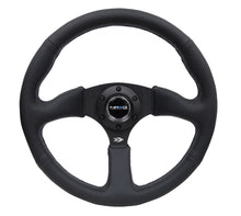 Cargar imagen en el visor de la galería, NRG Reinforced Steering Wheel (350mm / 2.5in. Deep) Blk Leather Comfort Grip w/5mm Matte Blk Spokes