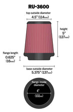 Cargar imagen en el visor de la galería, K&amp;N Universal Air Filter 4in Flange / 5-3/8 in Base / 4-1/2in Top / 5in Height