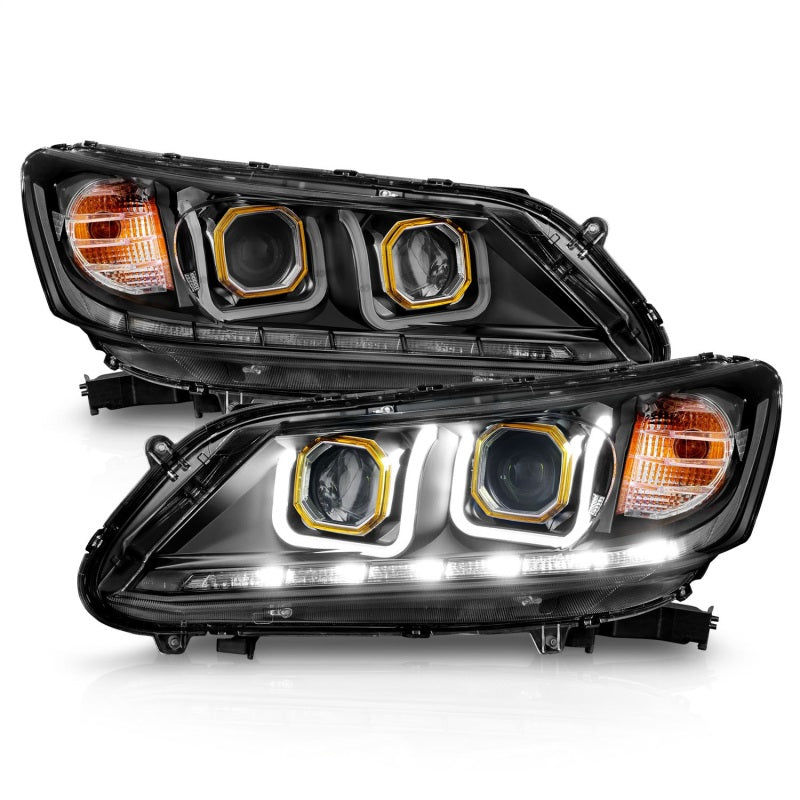 ANZO 2013-2015 Honda Accord (4dr ONLY) Projector Headlights w/ U-Bar Black