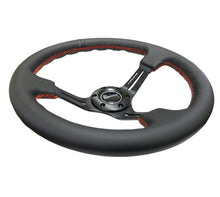 Cargar imagen en el visor de la galería, NRG Reinforced Steering Wheel (350mm / 3in. Deep) Black Leather/Red Stitch &amp; Blk 3-Spoke w/Slits