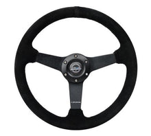 Cargar imagen en el visor de la galería, NRG Sport Steering Wheel (350mm / 1.5in Deep) Black Suede/Black Stitch w/Matte Black Solid Spokes