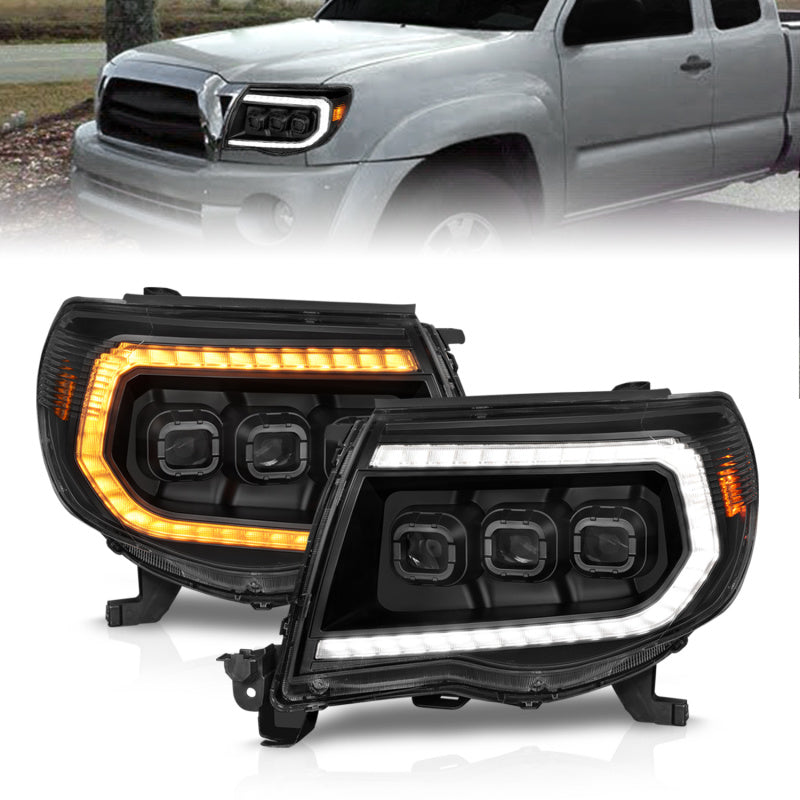 ANZO 05-11 Toyota Tacoma Full Proj Headlights w/Lght Bar Swchbk Seq. Blk. Housing w/Initiation Light