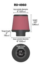 Cargar imagen en el visor de la galería, K&amp;N Filter Universal Rubber Filter 2 3/4 inch Flange 6 inch Base 5 inch Top 5 1/2 inch Height