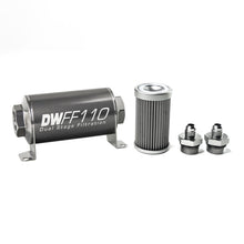 Cargar imagen en el visor de la galería, DeatschWerks Stainless Steel 6AN 40 Micron Universal Inline Fuel Filter Housing Kit (110mm)