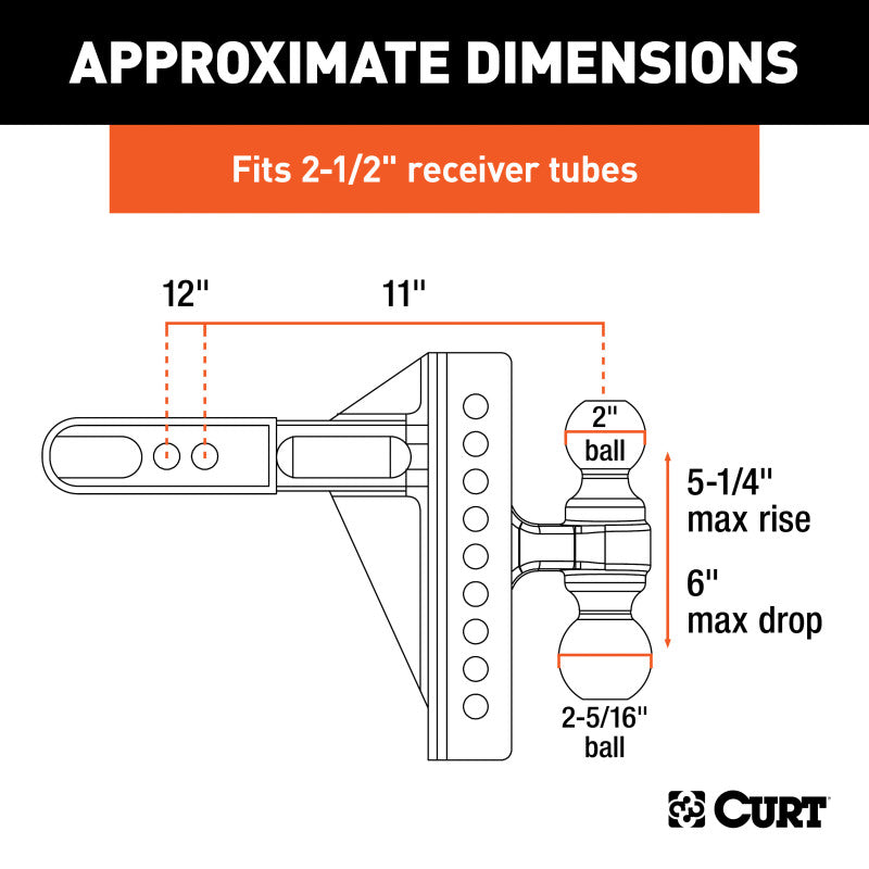 Curt Adjustable Channel Mount w/Dual Ball (2-1/2in Shank 20000lbs 6in Drop)